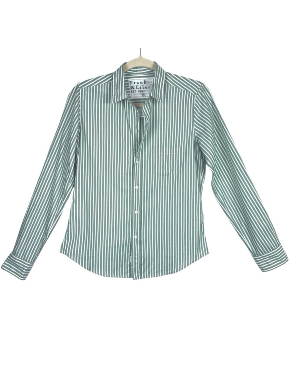 Frank & Eileen Barry Green White Stripe Italian Cotton Button Down XS
